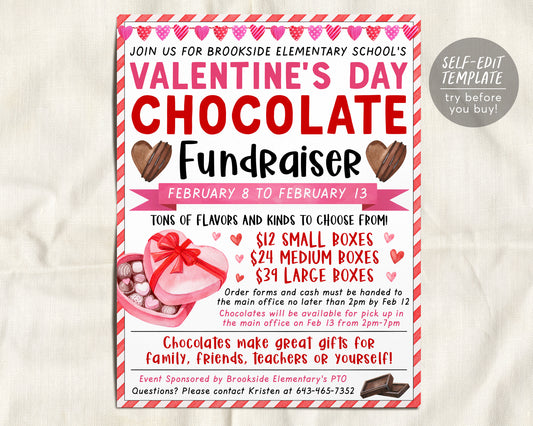 Valentine&#39;s Day Chocolates Fundraiser Flyer Editable Template