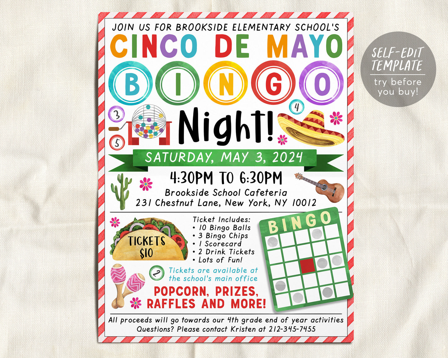 Cinco De Mayo Bingo Night Fundraiser Flyer Editable Template