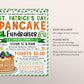 St Patricks Day Pancake Breakfast Fundraiser Flyer Editable Template, Saint Pattys Pancakes Brunch Event, PTA PTO School Nonprofit Church
