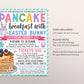 Breakfast with Easter Bunny Flyer Editable Template, Spring Brunch Pancakes Fundraiser Event Poster, School PTO PTA Church Charity Community