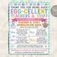 Easter Theme Teacher Staff Appreciation Week Itinerary Flyer Editable Template, Egg-cellent Spring Theme Schedule Newsletter Poster PTO PTA