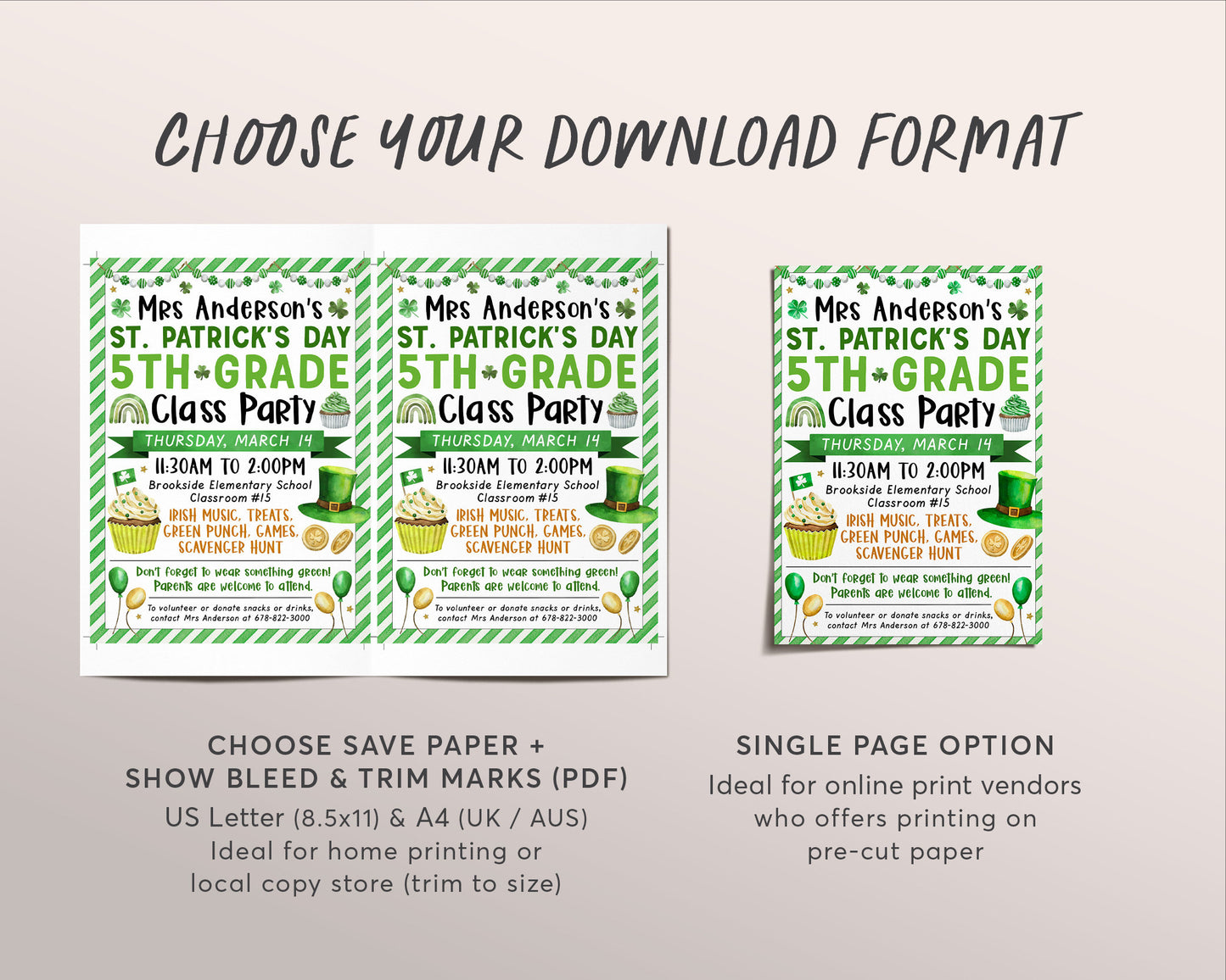 St Patrick's Class Party Invitation Editable Template, Saint Pattys Celebration Classroom Flyer Invite, School Kids Teacher Scavenger Hunt
