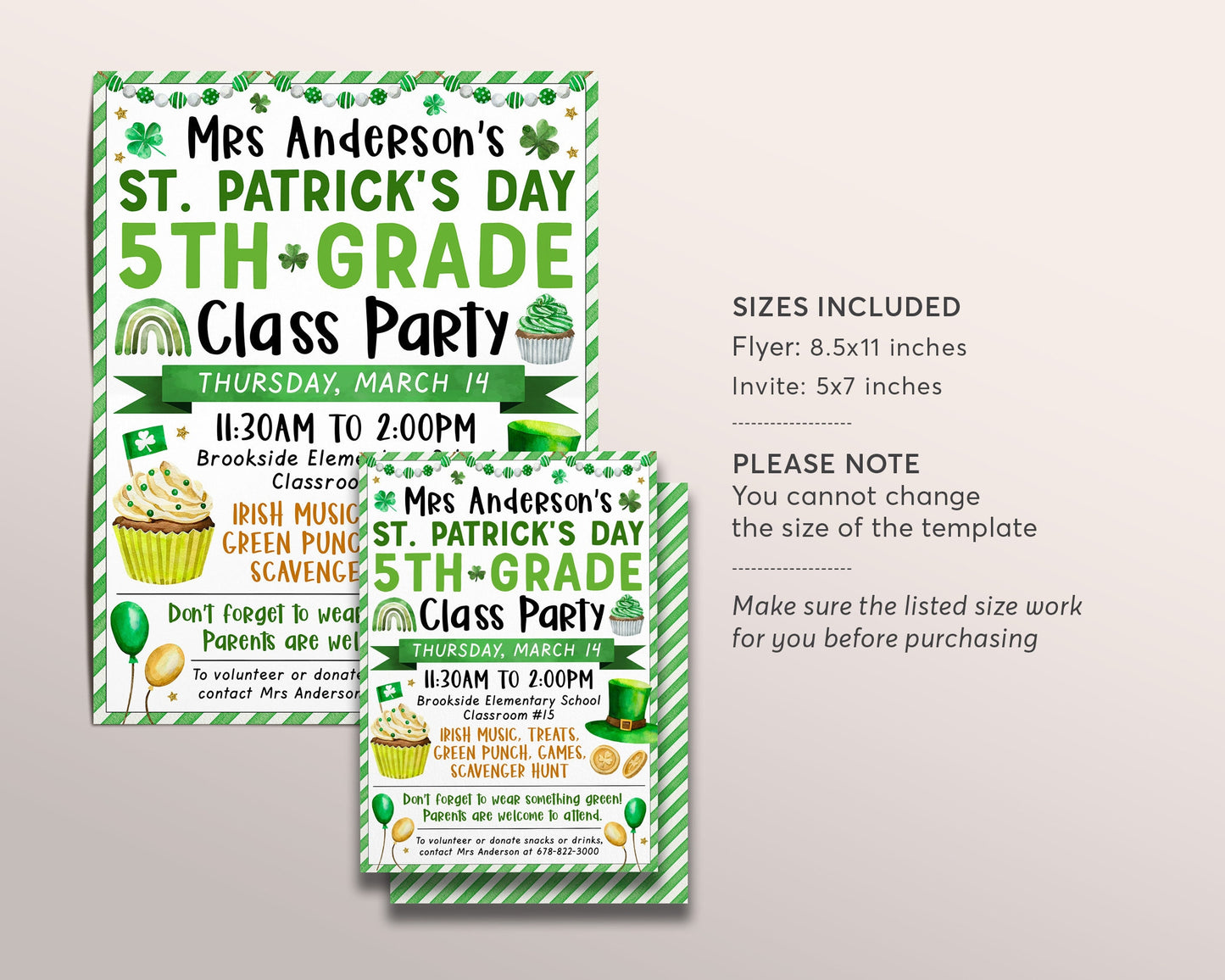 St Patrick's Class Party Invitation Editable Template, Saint Pattys Celebration Classroom Flyer Invite, School Kids Teacher Scavenger Hunt