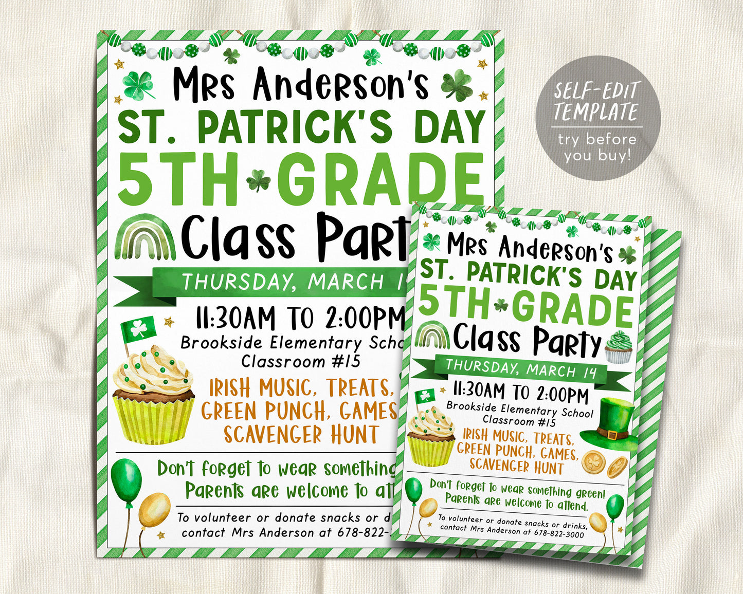 St Patrick's Class Party Invitation Editable Template