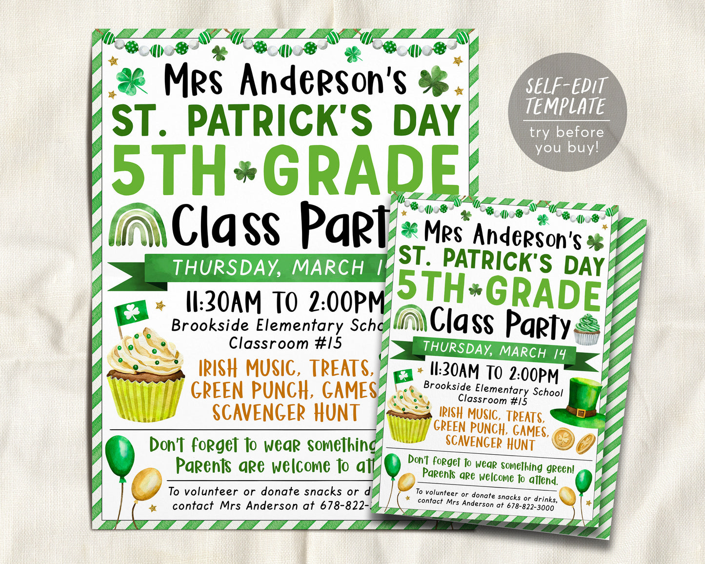 St Patrick&#39;s Class Party Invitation Editable Template
