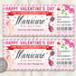 Valentines Day Manicure Ticket Editable Template