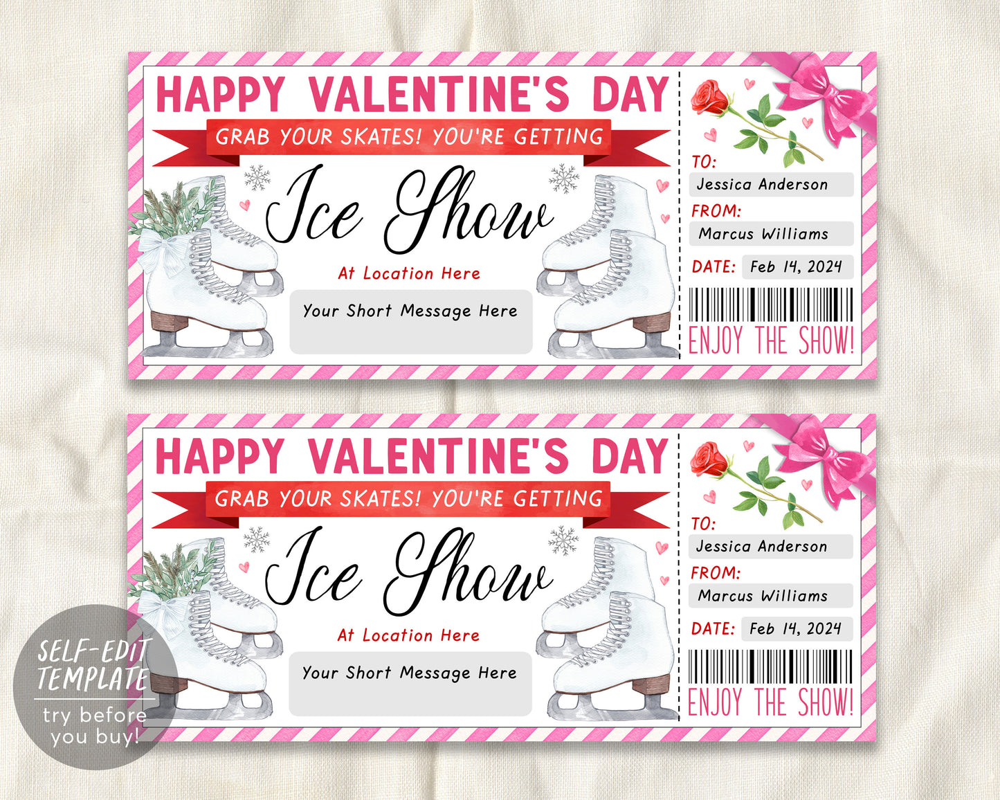 Valentines Day Ice Show Gift Voucher Editable Template