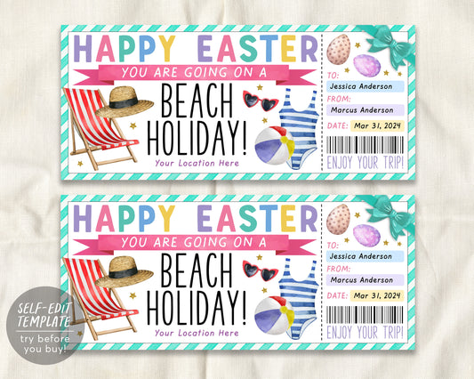 Easter Tropical Beach Vacation Ticket Editable Template