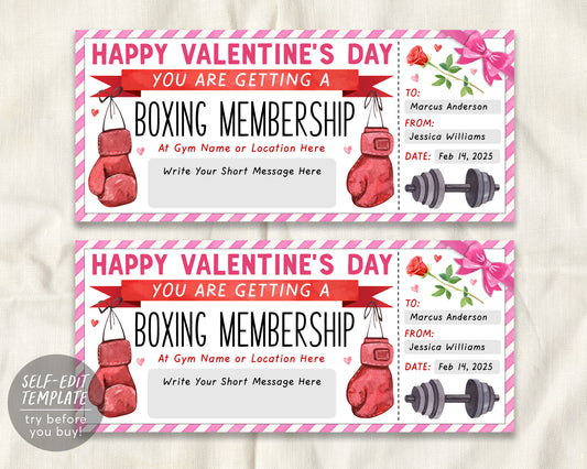 Valentines Day Boxing Membership Ticket Editable Template