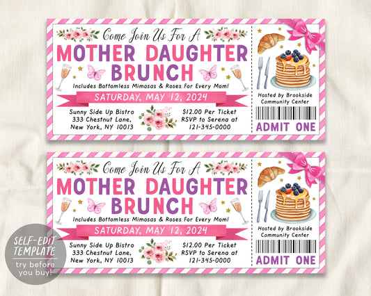 Mother Daughter Brunch Ticket Invitation Editable Template