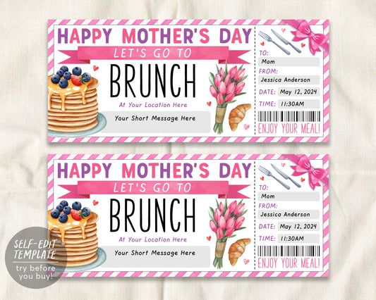 Mothers Day Brunch Coupon Ticket Editable Template