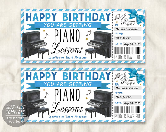 Piano Lessons Gift Certificate Editable Template