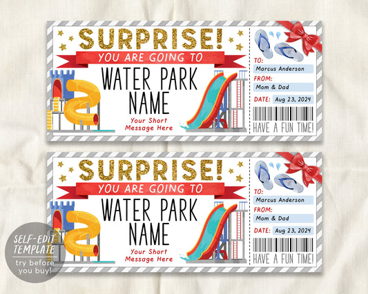 Surprise Water Park Ticket Editable Template