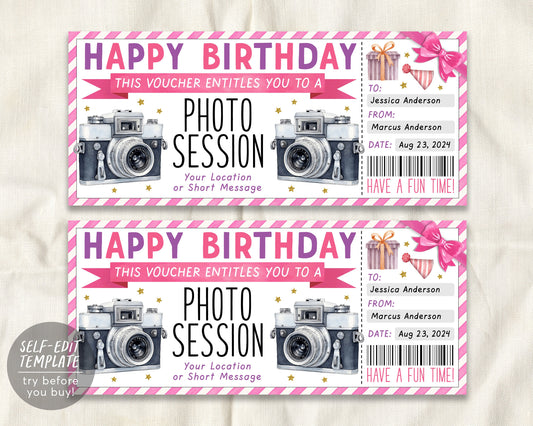 Birthday Photography Session Gift Voucher Ticket Editable Template