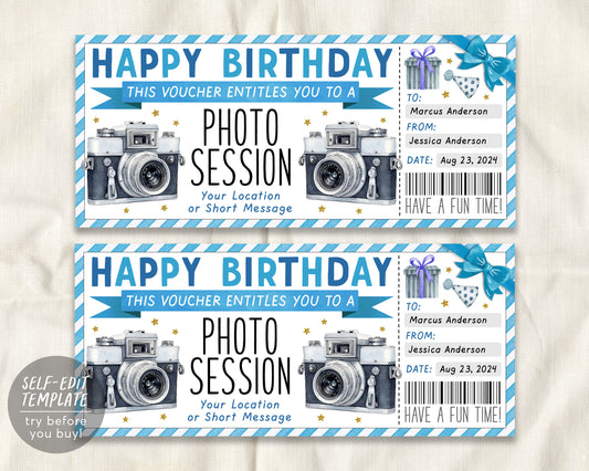 Birthday Photography Session Gift Voucher Ticket Editable Template