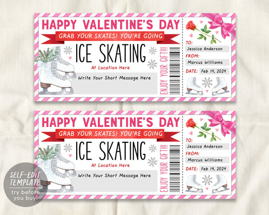 Valentines Day Ice Skating Gift Voucher Editable Template