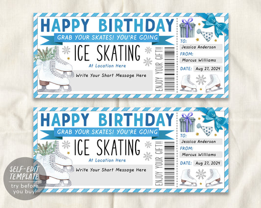 Birthday Ice Skating Gift Voucher Editable Template
