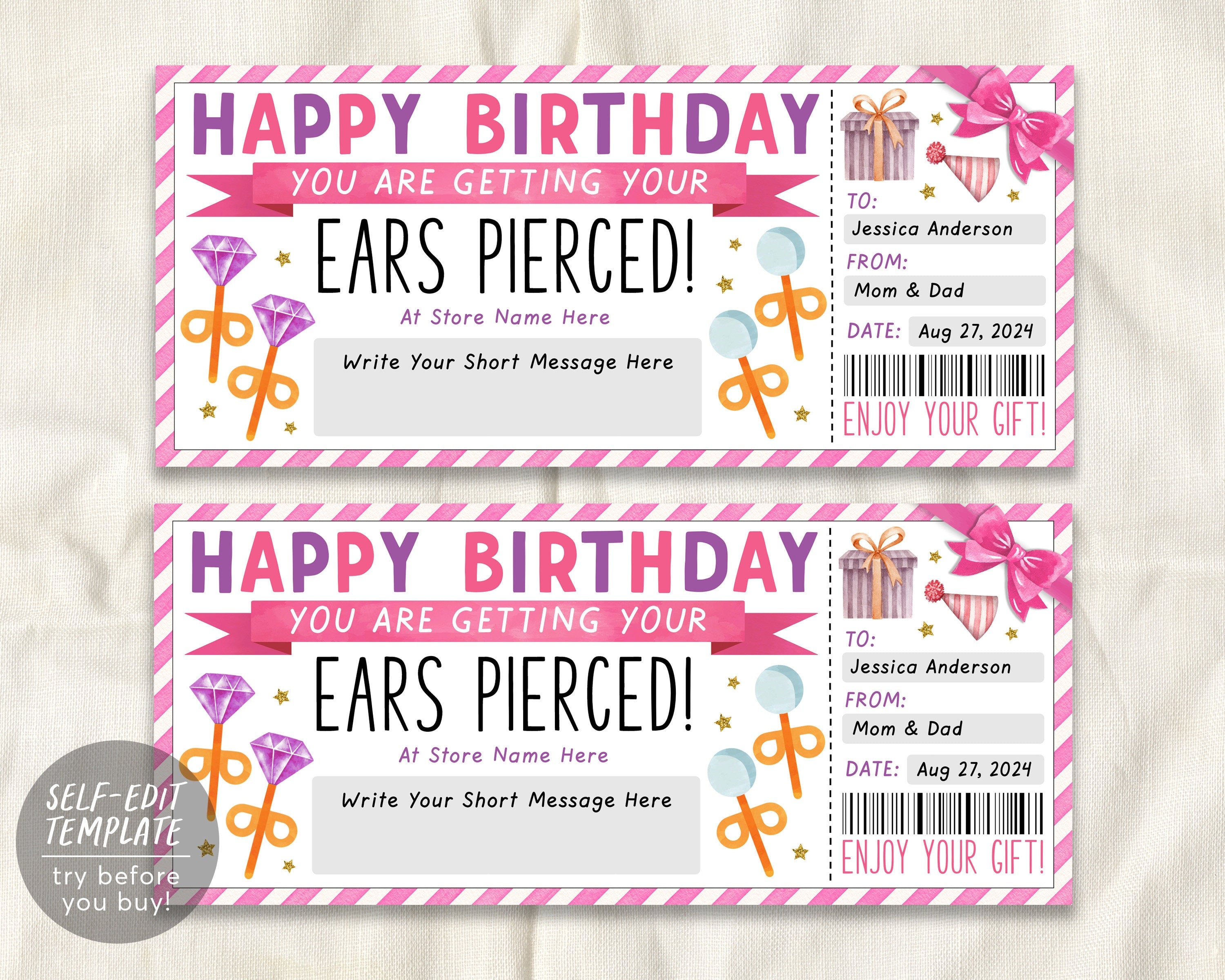 Ear Piercing Gift Voucher Editable Template Birthday Surprise Gift Ce Ear Piercing Gift Voucher Editable Template Birthday Surprise Gift Ce