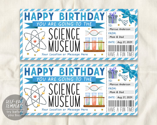 Birthday Science Museum Ticket Editable Template