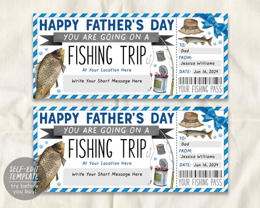 Fathers Day Retirement Fishing Trip Ticket Editable Template