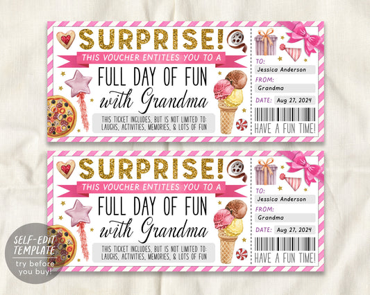 Fun Day With Grandma Ticket Editable Template