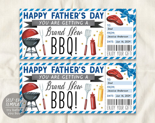 Fathers Day BBQ Voucher Gift Certificate Editable Template