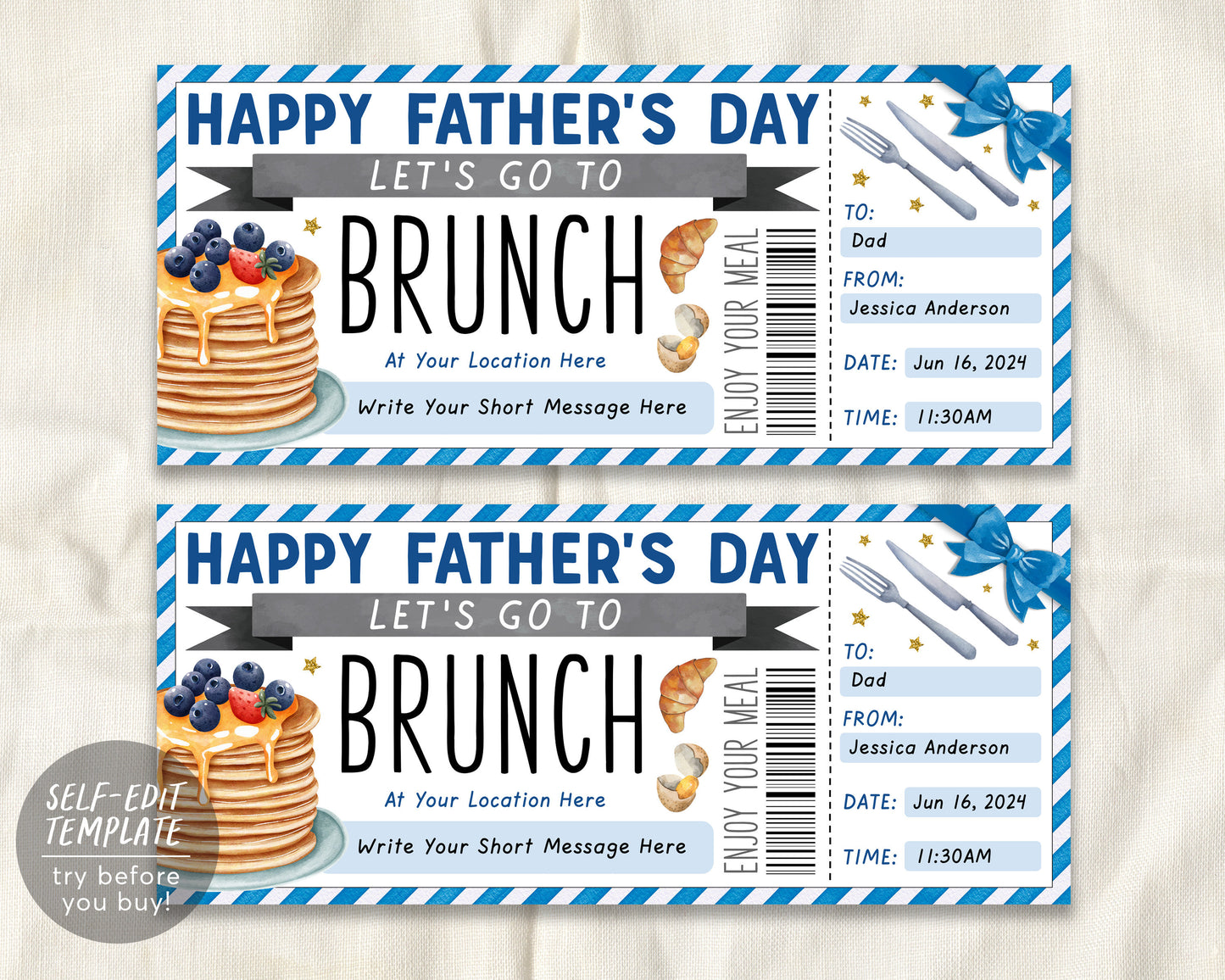 Fathers Day Brunch Coupon Ticket Editable Template