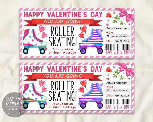 Valentines Day Roller Skating Ticket Editable Template