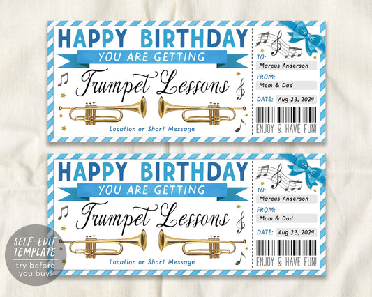 Trumpet Lessons Gift Certificate Editable Template