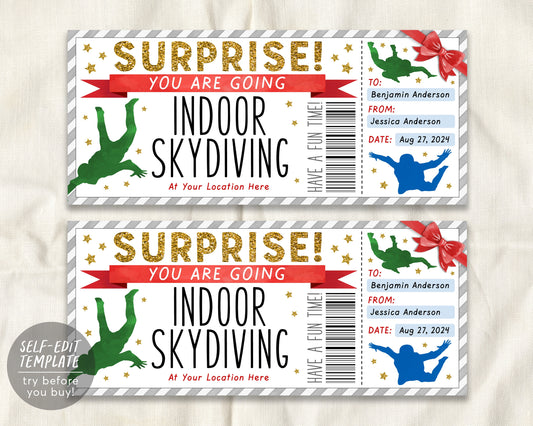 Indoor Skydiving Gift Certificate Ticket Editable Template