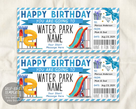 Birthday Water Park Ticket Editable Template