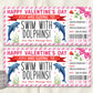 Valentines Day Swim With Dolphins Ticket Editable Template