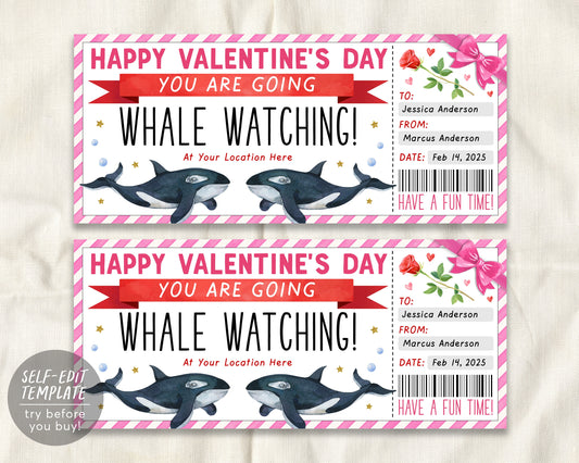 Valentines Day Whale Watching Trip Ticket Editable Template