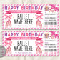 Birthday Ballet Gift Ticket Editable Template