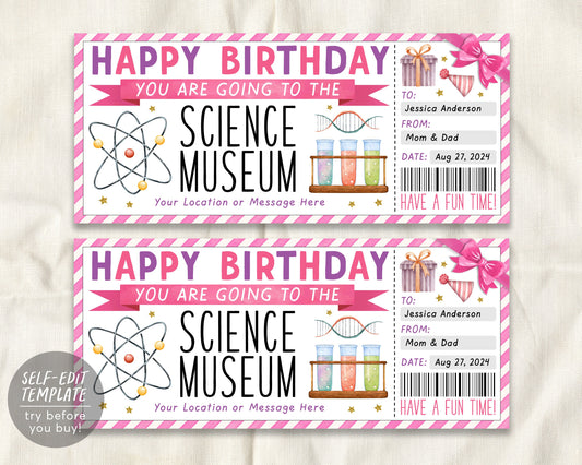 Birthday Science Museum Ticket Editable Template