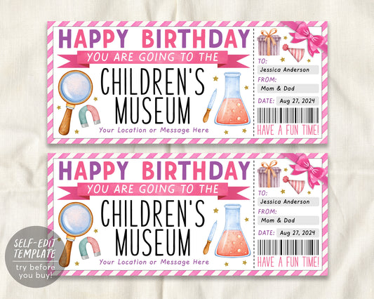 Birthday Children&#39;s Museum Ticket Editable Template