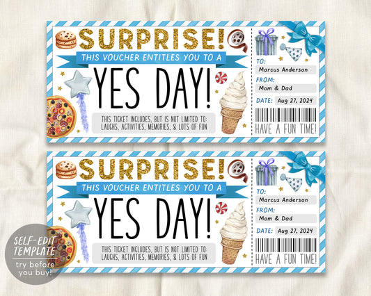 Yes Day Ticket Editable Template