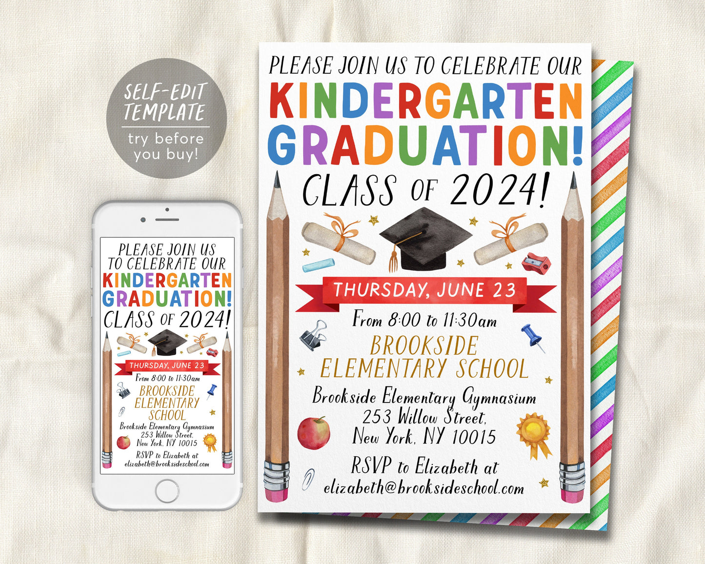 Kindergarten Graduation Invitation Editable Template