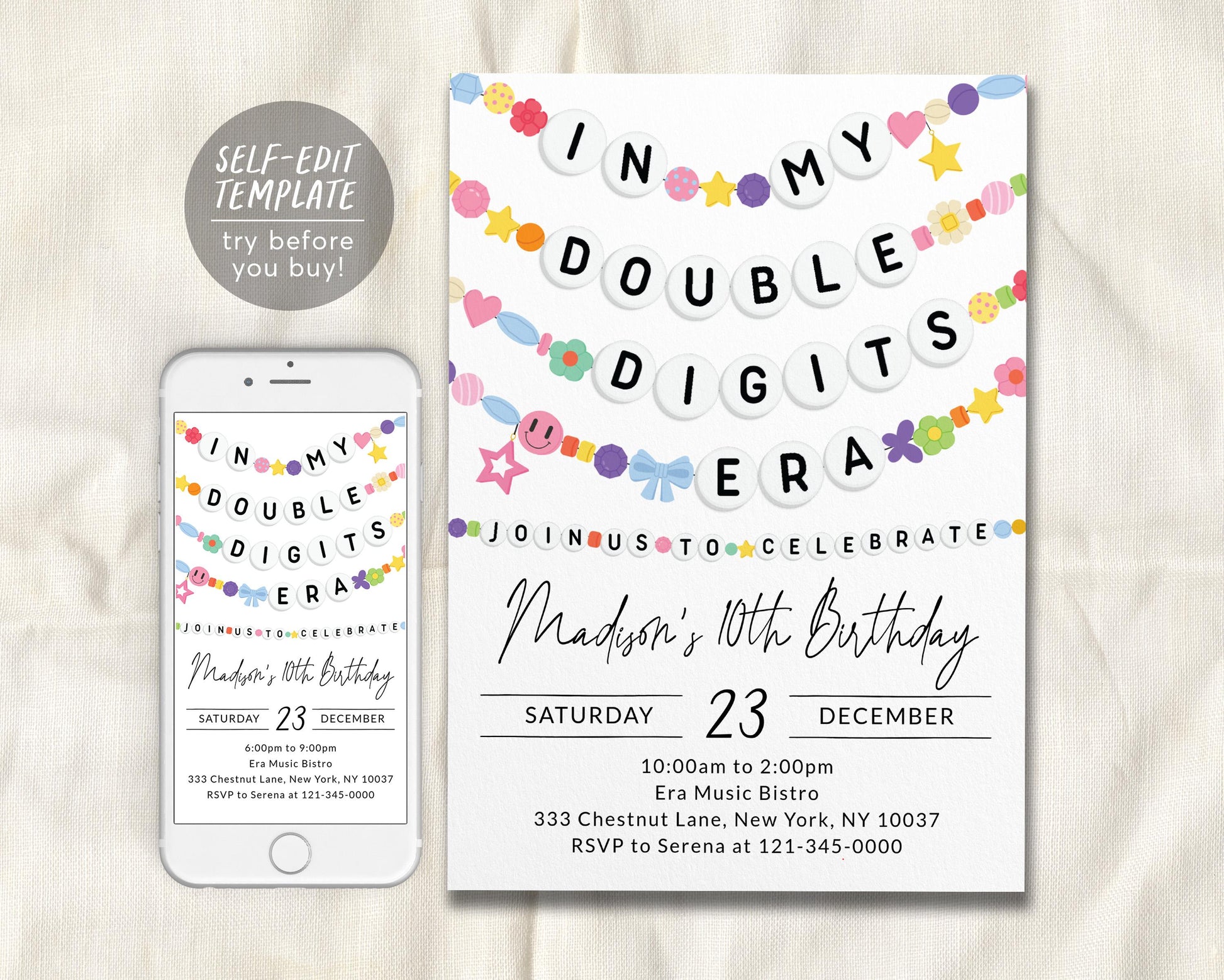 In My Double Digits Era Invitation Editable Template