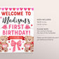 Valentine Sweetheart Birthday Welcome Sign Editable Template, Girl Teddy Bear Pink Red Hearts Birthday Party Poster, Valentines Day Sign