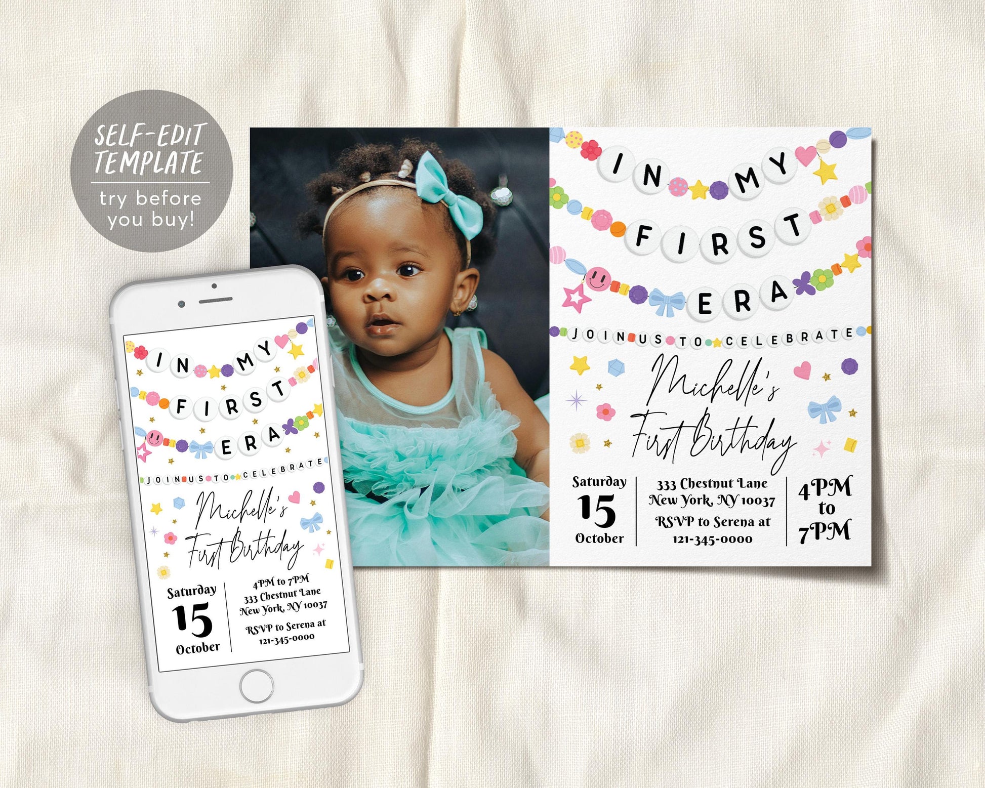 In My First Era Invitation With Photo Editable Template