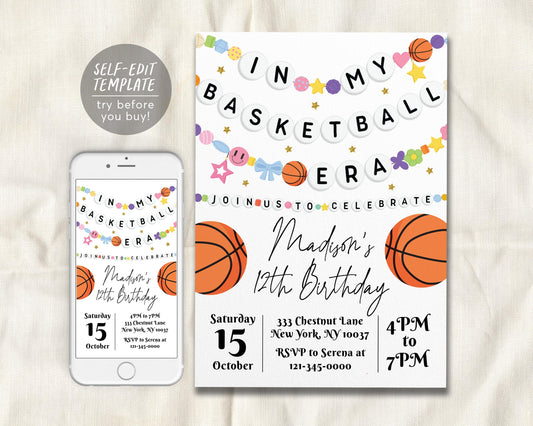In My Basketball Era Birthday Invitation Editable Template