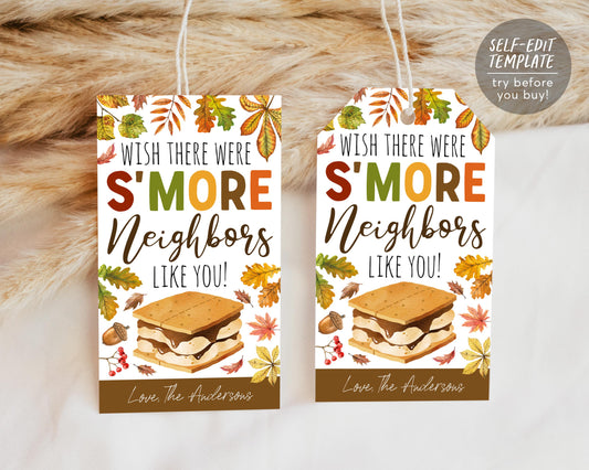 S&#39;mores Neighbor Gift Tag Editable Template