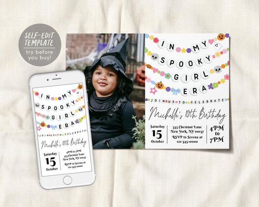 In My Spooky Girl Era Birthday Invitation With Photo Editable Template