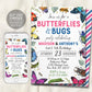 Butterflies and Bugs Joint Siblings Birthday Invitation Editable Template
