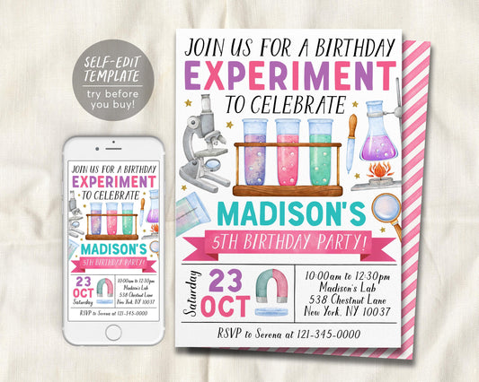 Science Birthday Invitation Editable Template