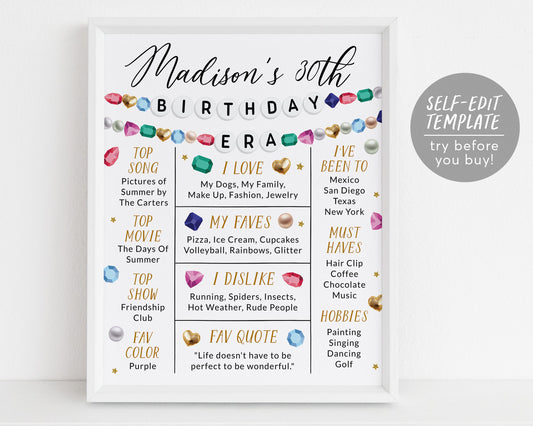 In My Birthday Era Milestone Sign Editable Template