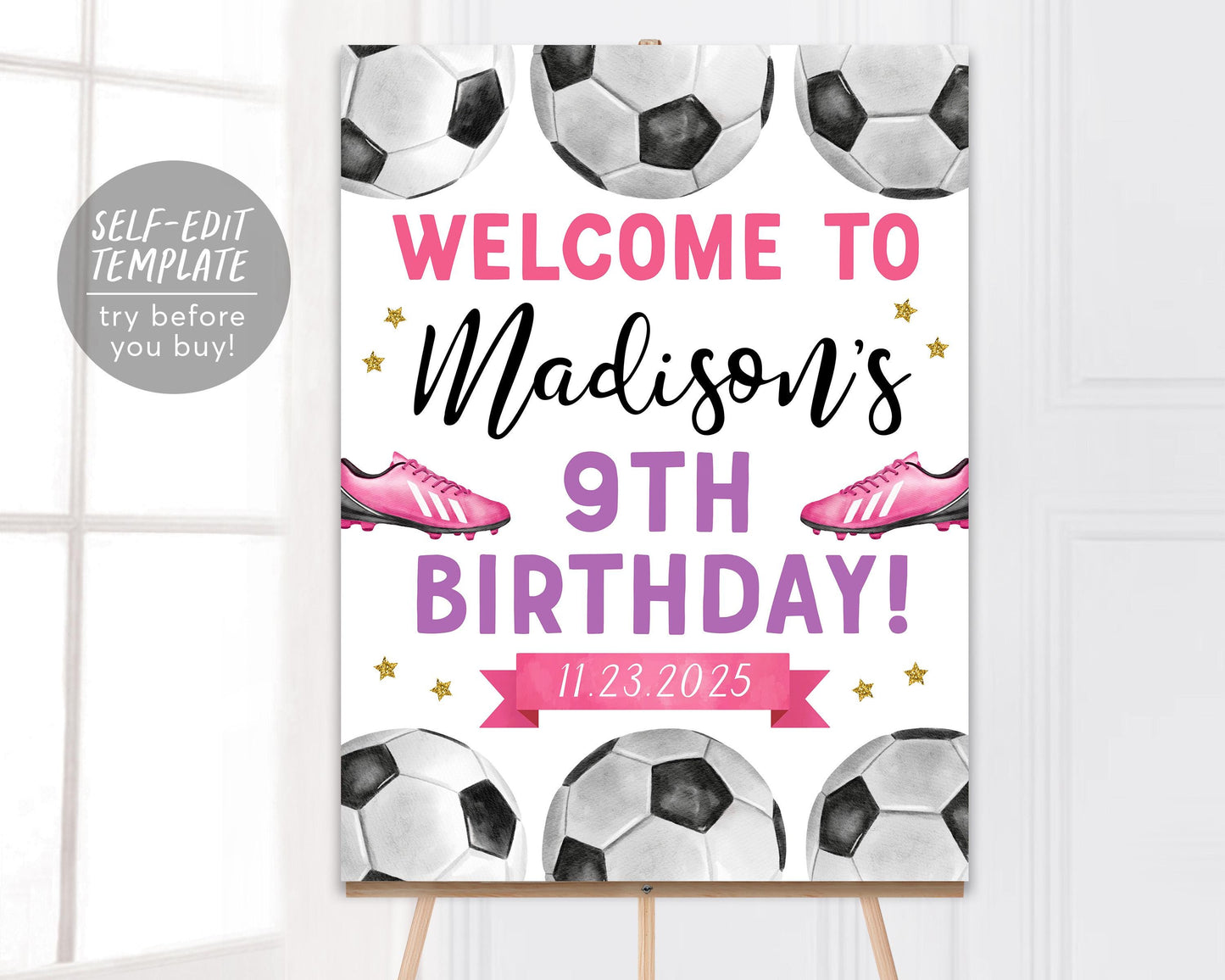 Soccer Birthday Welcome Sign Editable Template