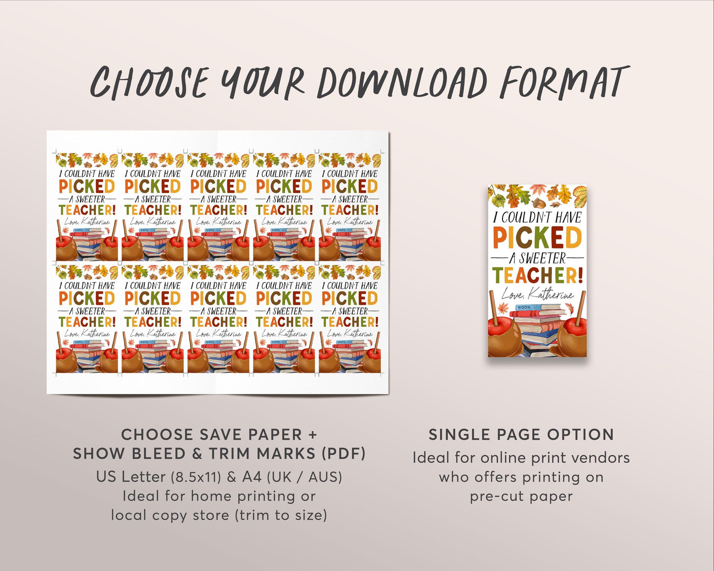 Fall Teacher Appreciation Gift Tags Editable Template, Caramel Apple Couldn't Have Picked A Sweeter Teacher Tag, Thanksgiving Candy Apple