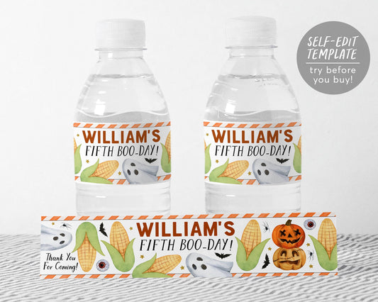 Halloween Corn Water Bottle Labels Editable Template